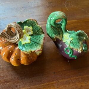 Pumpkin & Eggplant salt & pepper shakers. Never used.